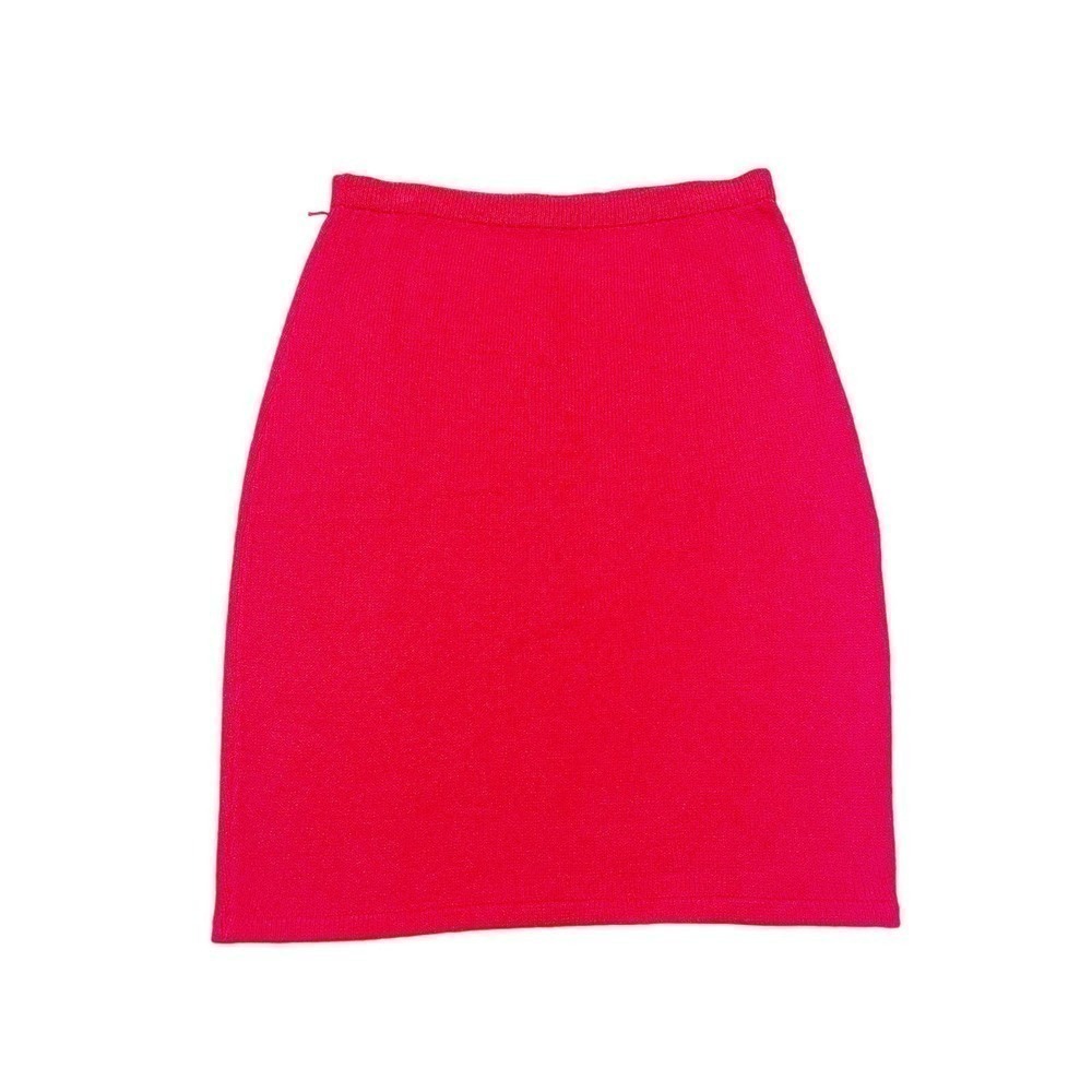 St. John Real Red Boucle Crinkle Wool Blend Knit Pencil Skirt 2